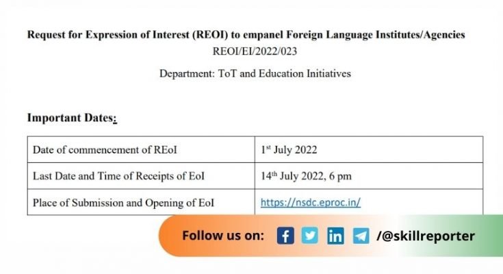 NSDC REoI Foreign Language Skill Development India Training July 2022