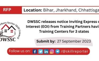 DWSSC invites RFP EOI Tender for empanelment of Training Partners having Training Centres in Bihar Jharkhand Chhattisgarh; read more at skillreporter.com