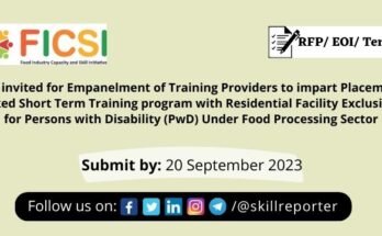 FICSI invites EOI from Training Providers to impart skill development to person with disability in food processing; read more at skillreporter.com