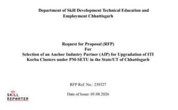 RFP Tender Invited For Selection of Anchor Industry Partner (AIP) for Upgradation of ITI Korba Clusters under PM-SETU in the State/UT of Chhattisgarh; read complete details at www.skillreporter.com